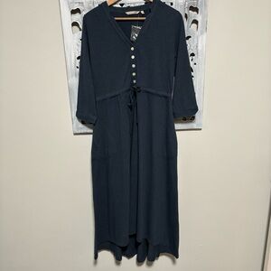 Soft Surroundings Eylsia Heather Dusty Blue 3/4 Sleeve Cotton Midi Dress NWOT